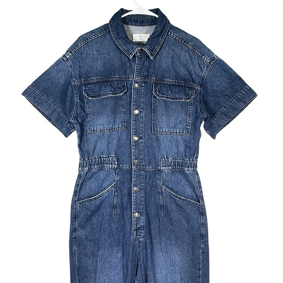 Free People We the Free Marci Denim Jumpsuit Women's Size L City Coveralls - Picture 2 of 13